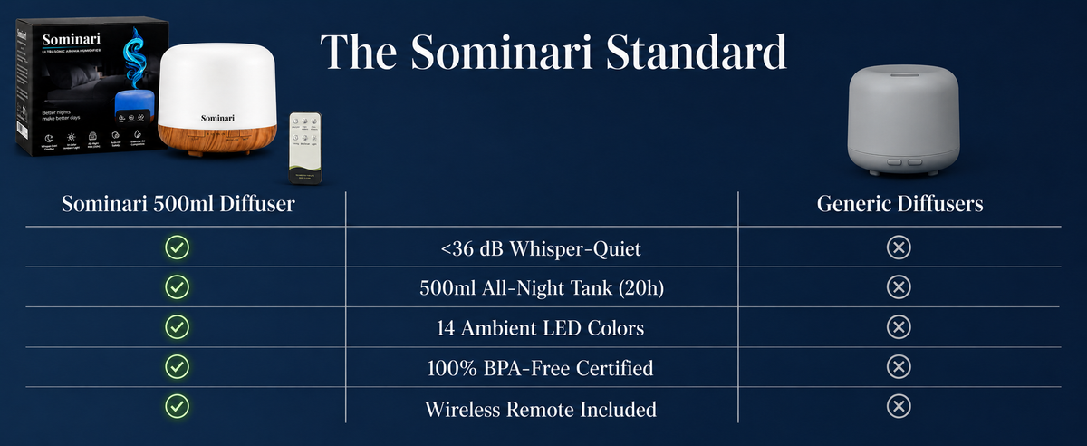 Sominari Essential Oil Diffuser & Ultrasonic Aroma Humidifier (500ml) — 20-Hr Runtime, Whisper-Quiet & Guaranteed No-Leak Design